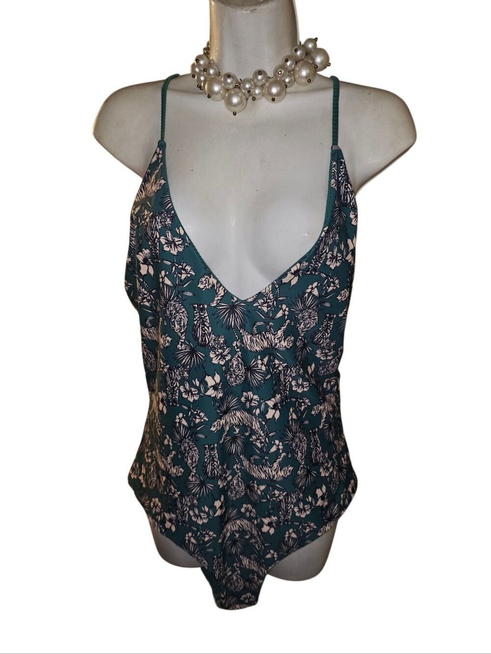 💰Vigoss Reversible Teal Floral Print Spaghetti Strap Women's Top